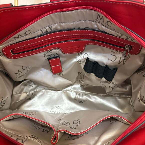 Madi Claire Red Embossed Genuine Leather Satchel Handbag With Feet - Picture 8 of 8